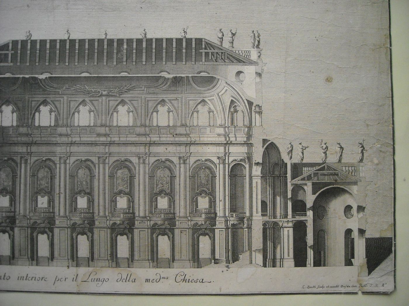 Architettura: Prospettive Della Katholische Hofkirche Di Dresda. Architetto Gaetano Chiaveri, Incisore Lorenzo Zucchi