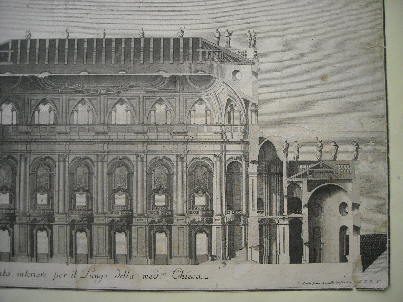 Architettura: Prospettive Della Katholische Hofkirche Di Dresda. Architetto Gaetano Chiaveri, Incisore Lorenzo Zucchi