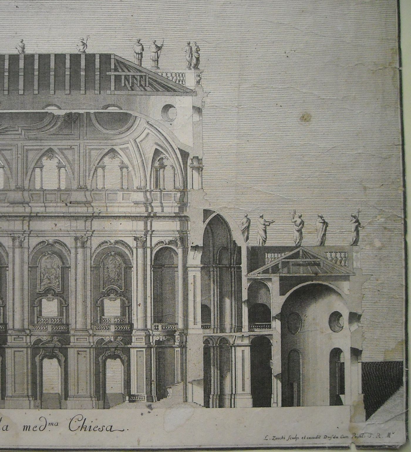 Architettura: Prospettive Della Katholische Hofkirche Di Dresda. Architetto Gaetano Chiaveri, Incisore Lorenzo Zucchi