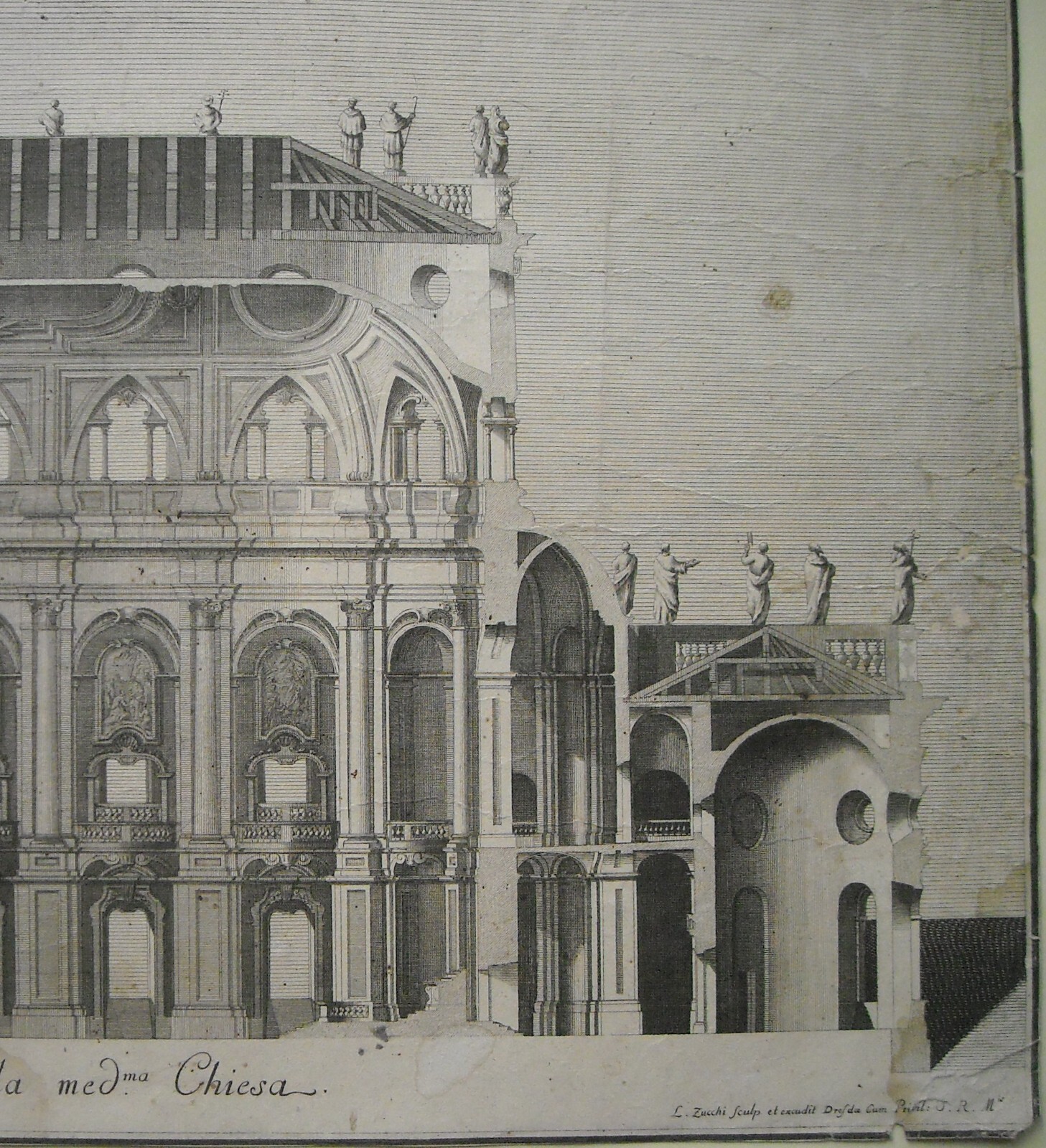 Architettura: Prospettive Della Katholische Hofkirche Di Dresda. Architetto Gaetano Chiaveri, Incisore Lorenzo Zucchi