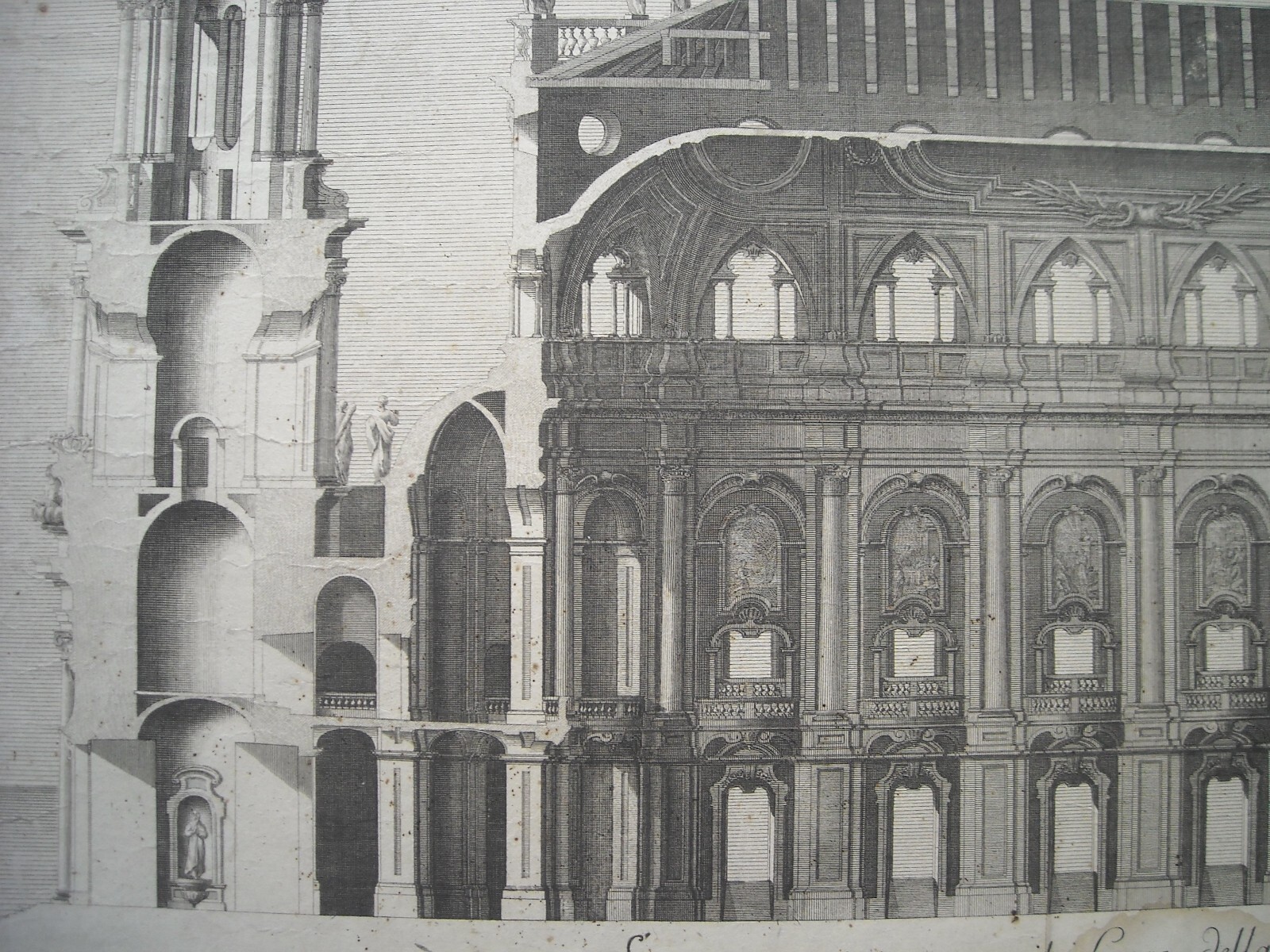 Architettura: Prospettive Della Katholische Hofkirche Di Dresda. Architetto Gaetano Chiaveri, Incisore Lorenzo Zucchi
