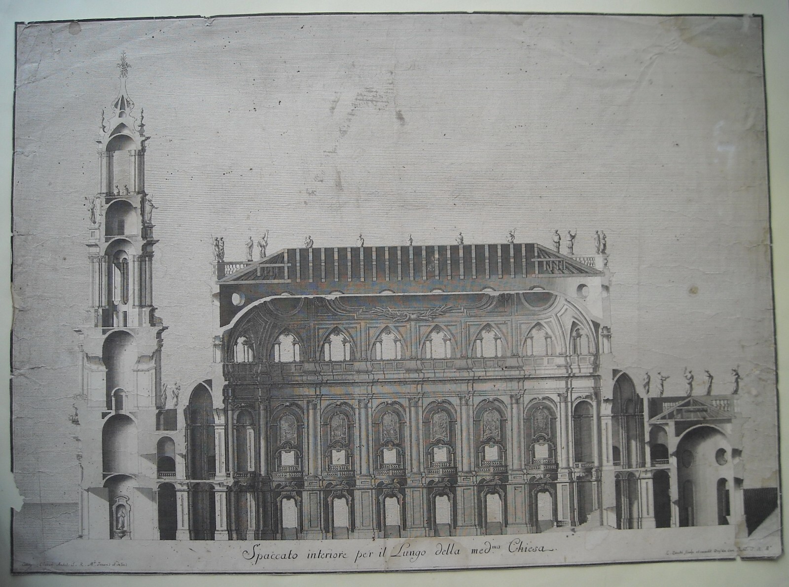 Architettura: Prospettive Della Katholische Hofkirche Di Dresda. Architetto Gaetano Chiaveri, Incisore Lorenzo Zucchi