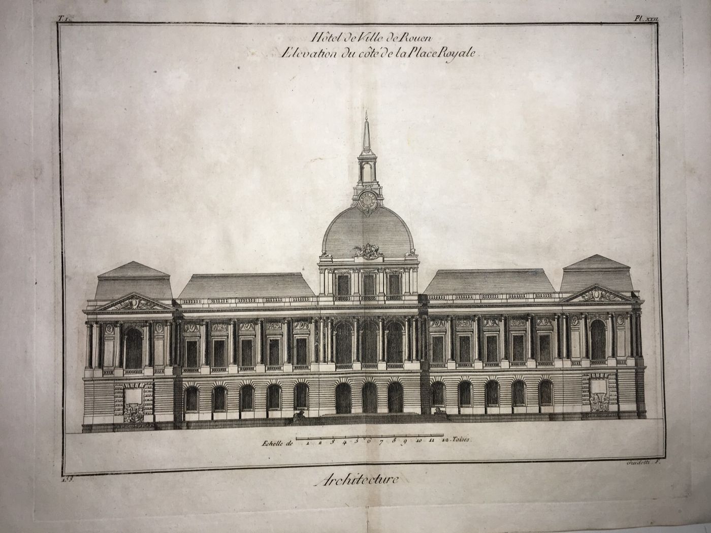 Rouen, Palazzo Reale (Hôtel De Ville). Incisione Di Guidotti, XVIII Secolo