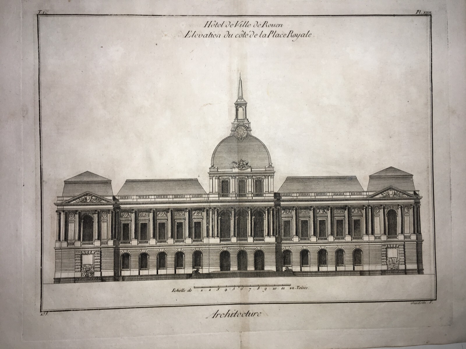 Rouen, Palazzo Reale (Hôtel De Ville). Incisione Di Guidotti, XVIII Secolo