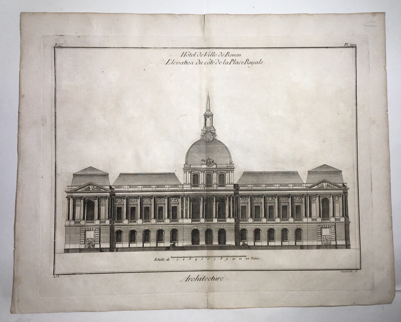 Rouen, Palazzo Reale (Hôtel De Ville). Incisione Di Guidotti, XVIII Secolo