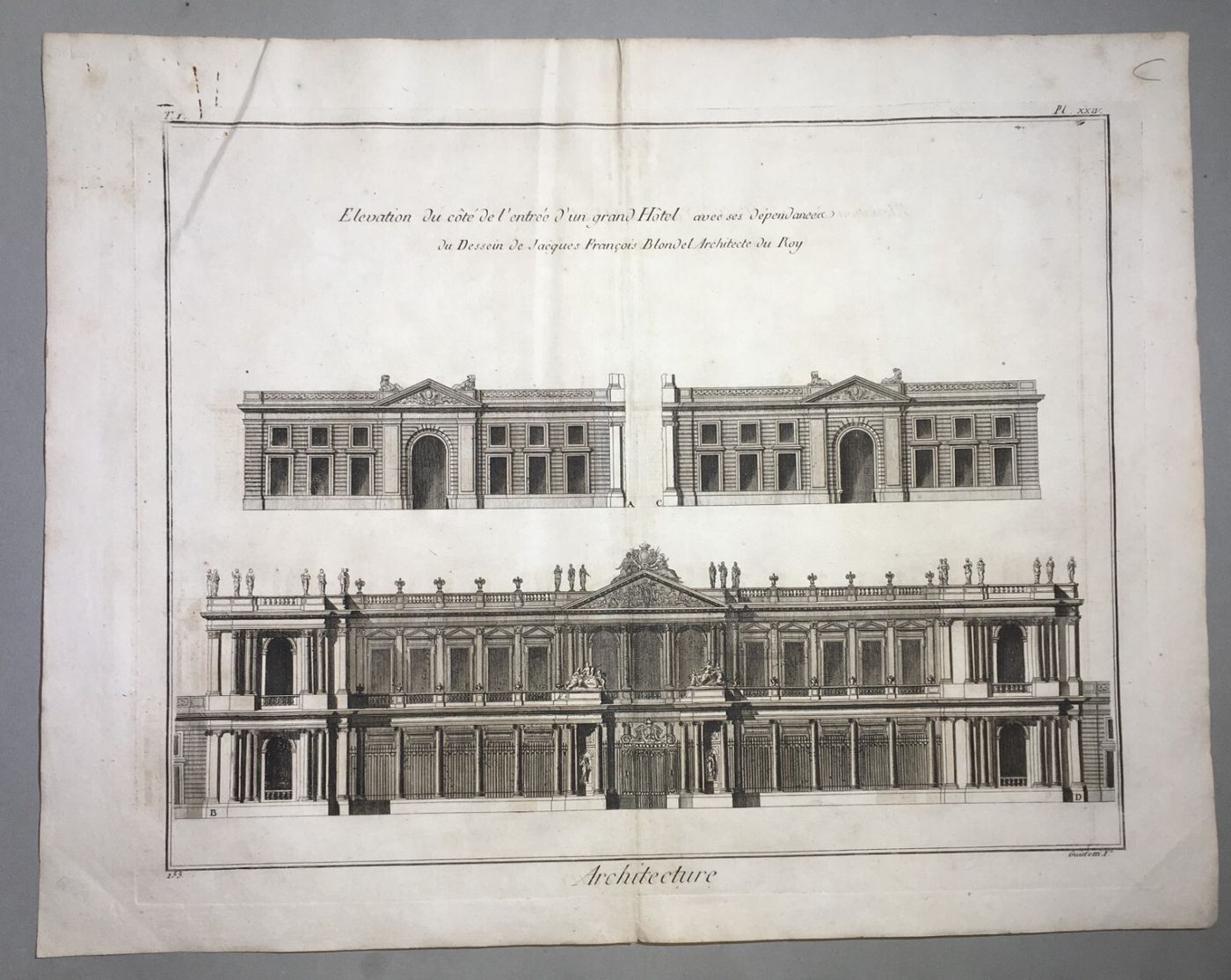 Architettura: Antica Prospettiva Di Un Grand Hotel Di Jacques Francois Blondel, Incisione Guidotti