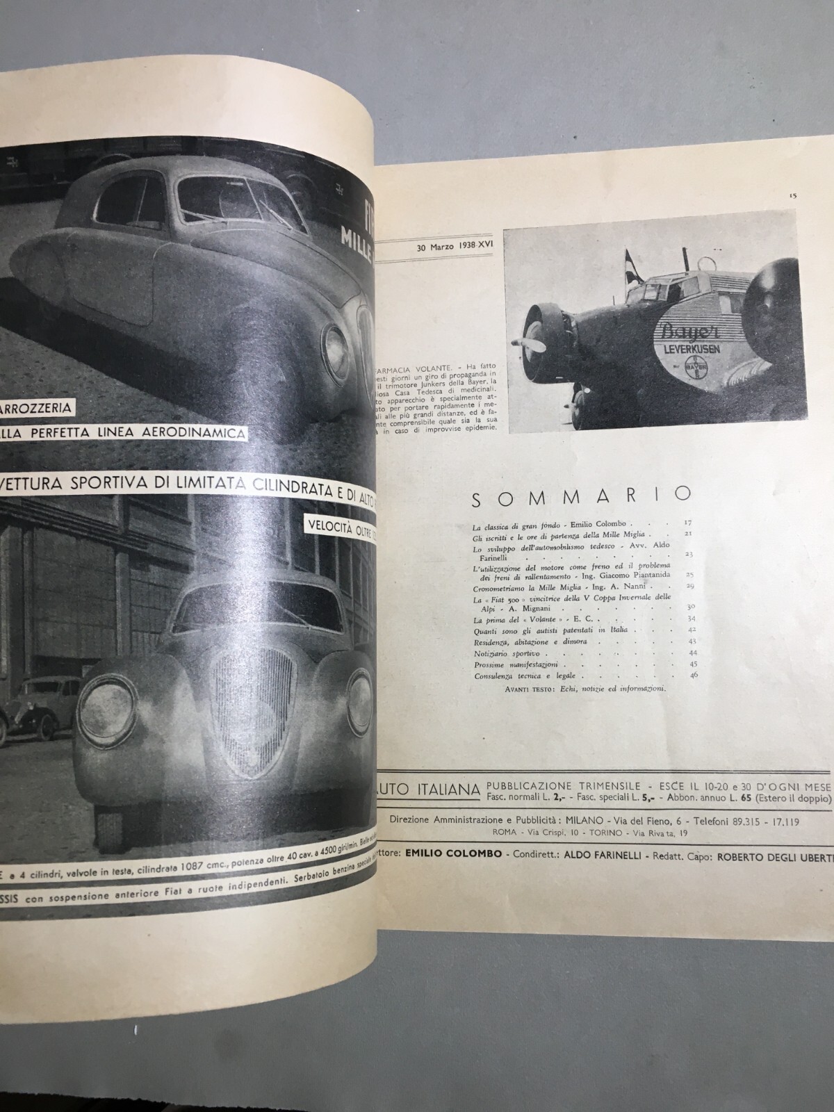 L'Auto Italiana Marzo 1938: Mille Miglia, Alfa Romeo E Pinin Farina