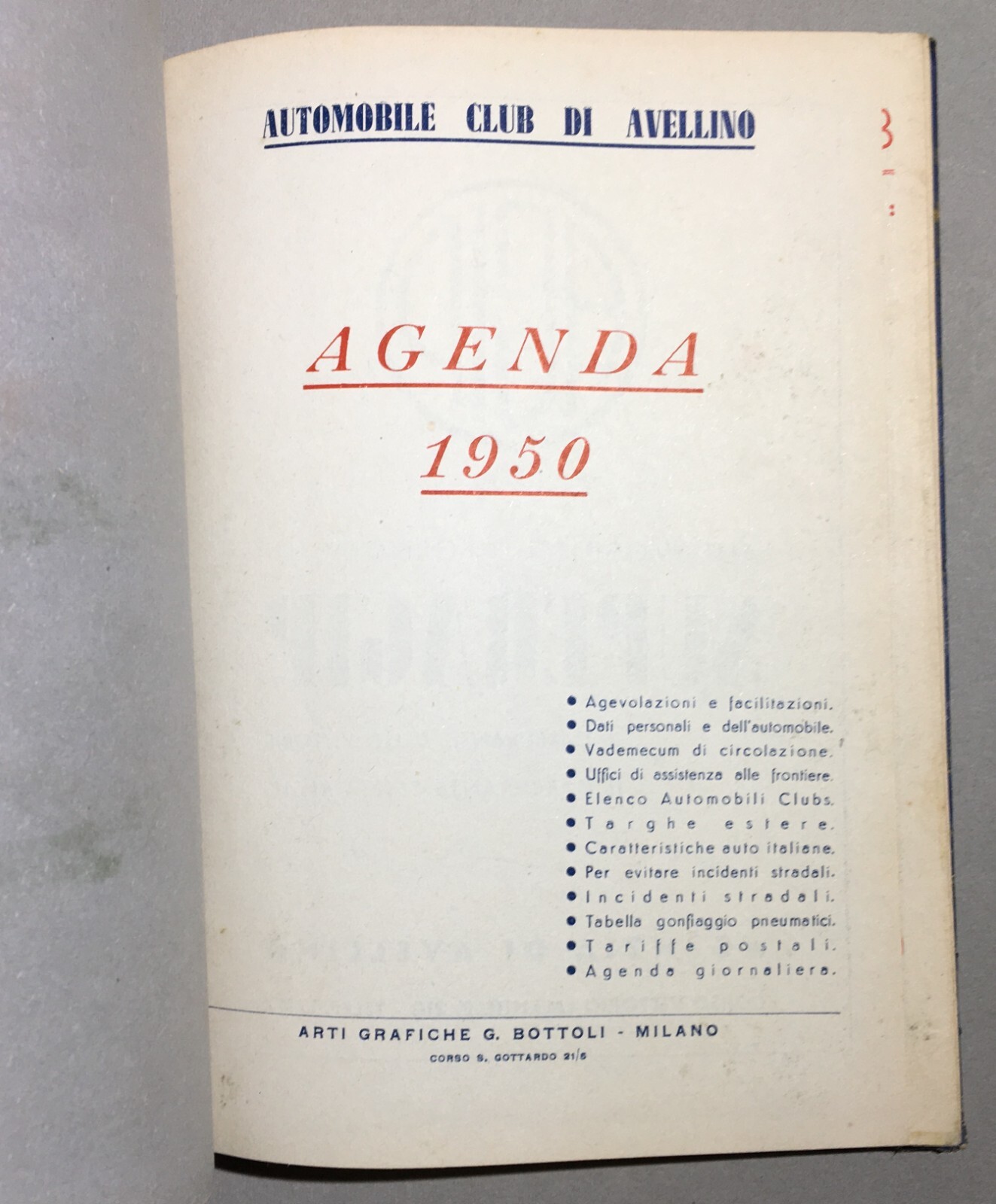 Automobilismo: Automobil Club Avellino Agenda 1950 Pubblicitaria Gomme Ceat