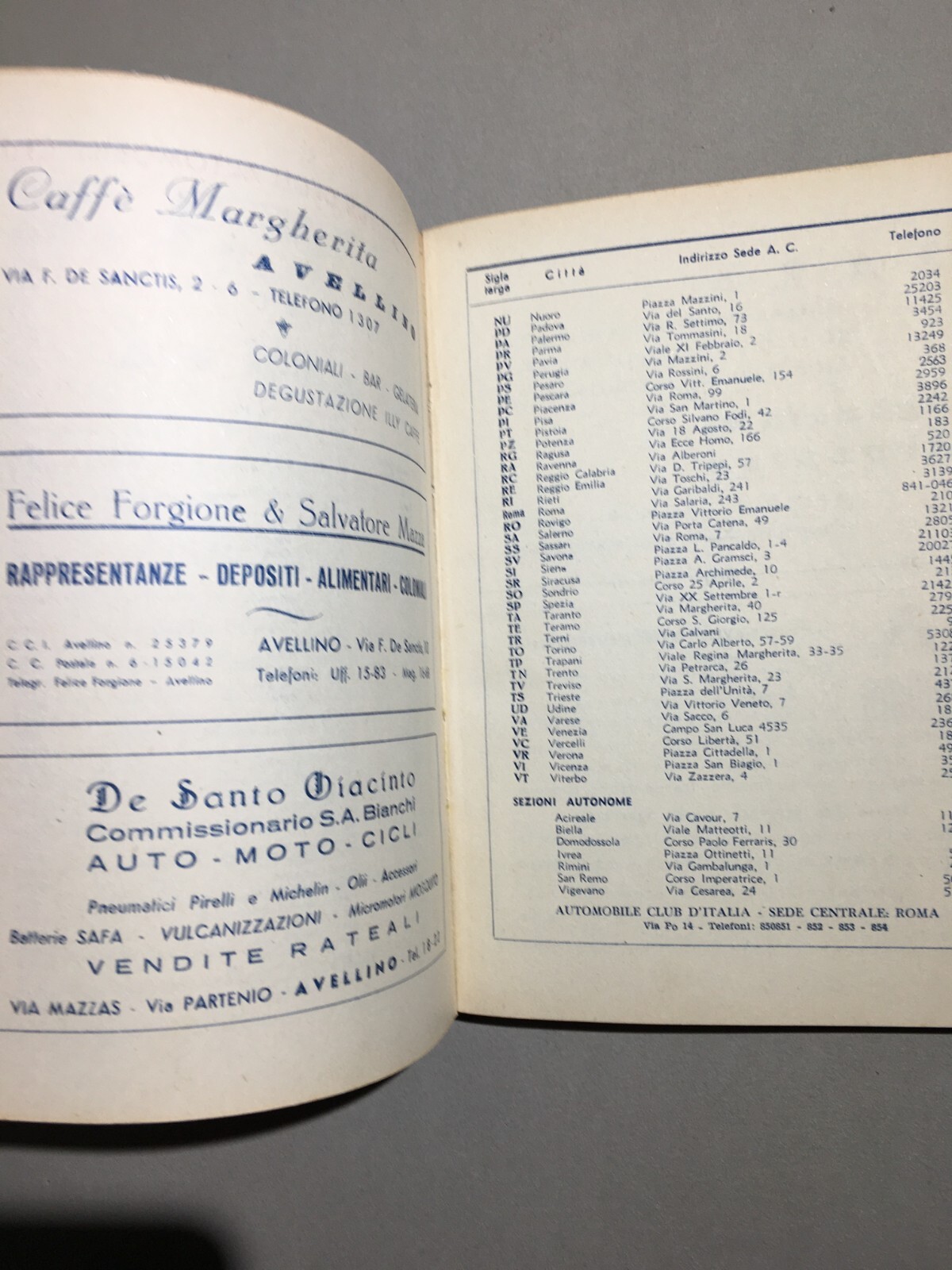 Automobilismo: Automobil Club Avellino Agenda 1950 Pubblicitaria Gomme Ceat