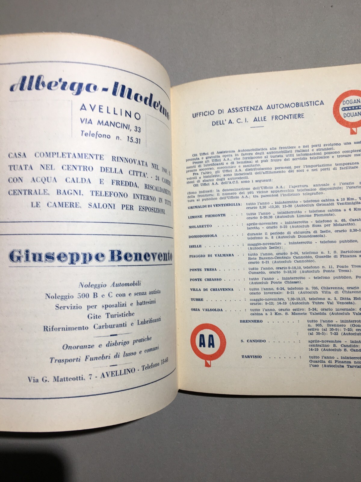 Automobilismo: Automobil Club Avellino Agenda 1950 Pubblicitaria Gomme Ceat