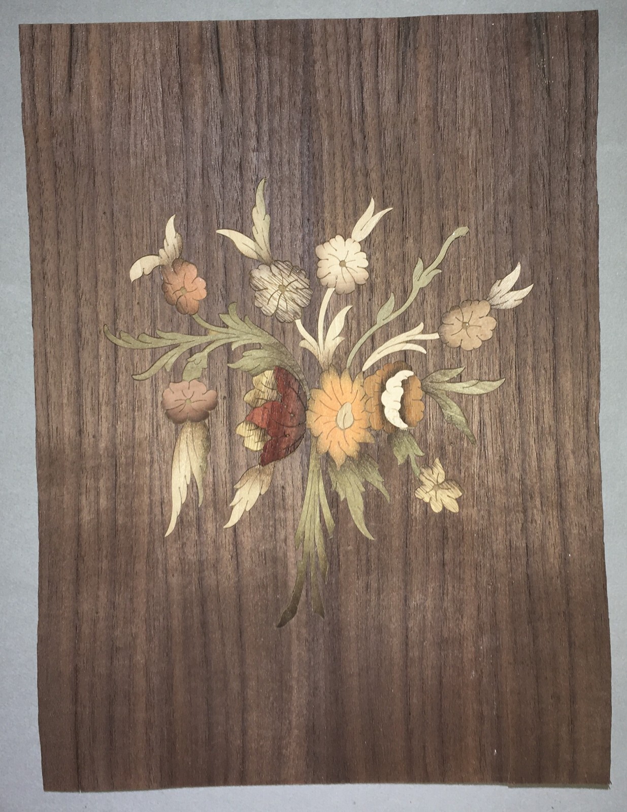 Ebanisteria, Artigianato Del Legno, Pannello Intarsiato Con Decoro Floreale Policromo