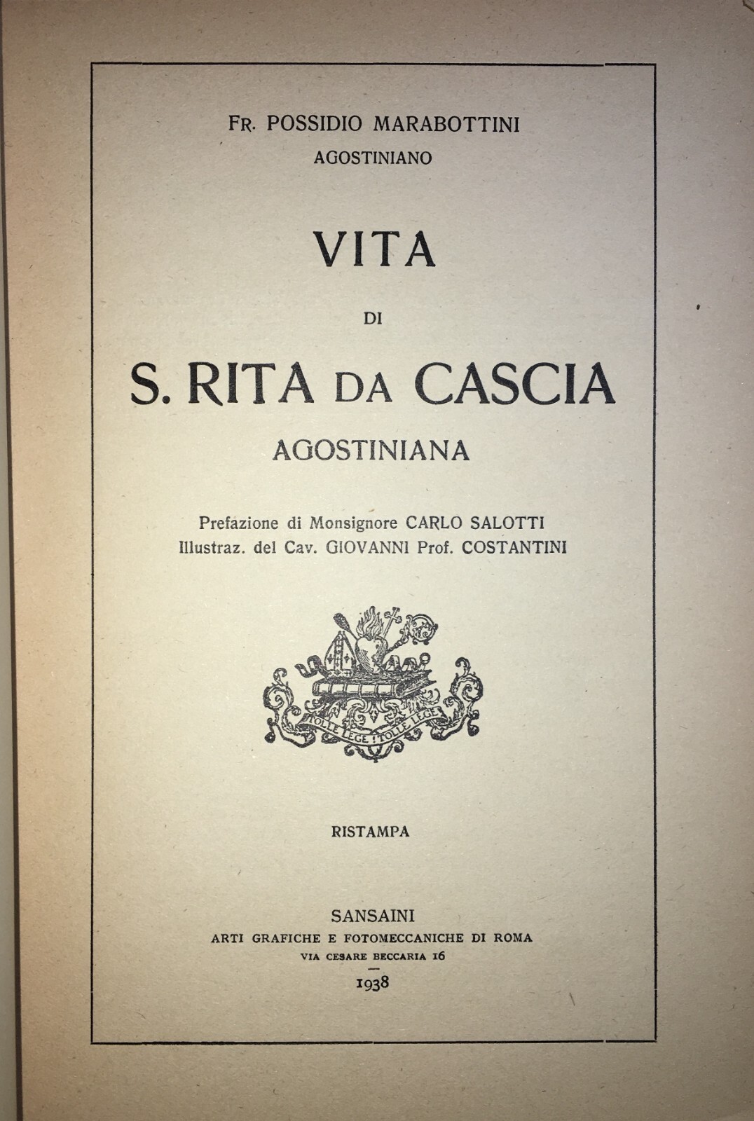 Santa Rita Da Cascia. Edizione Illustrata. Artista Giovanni Costantini. 1938. Marabottini.