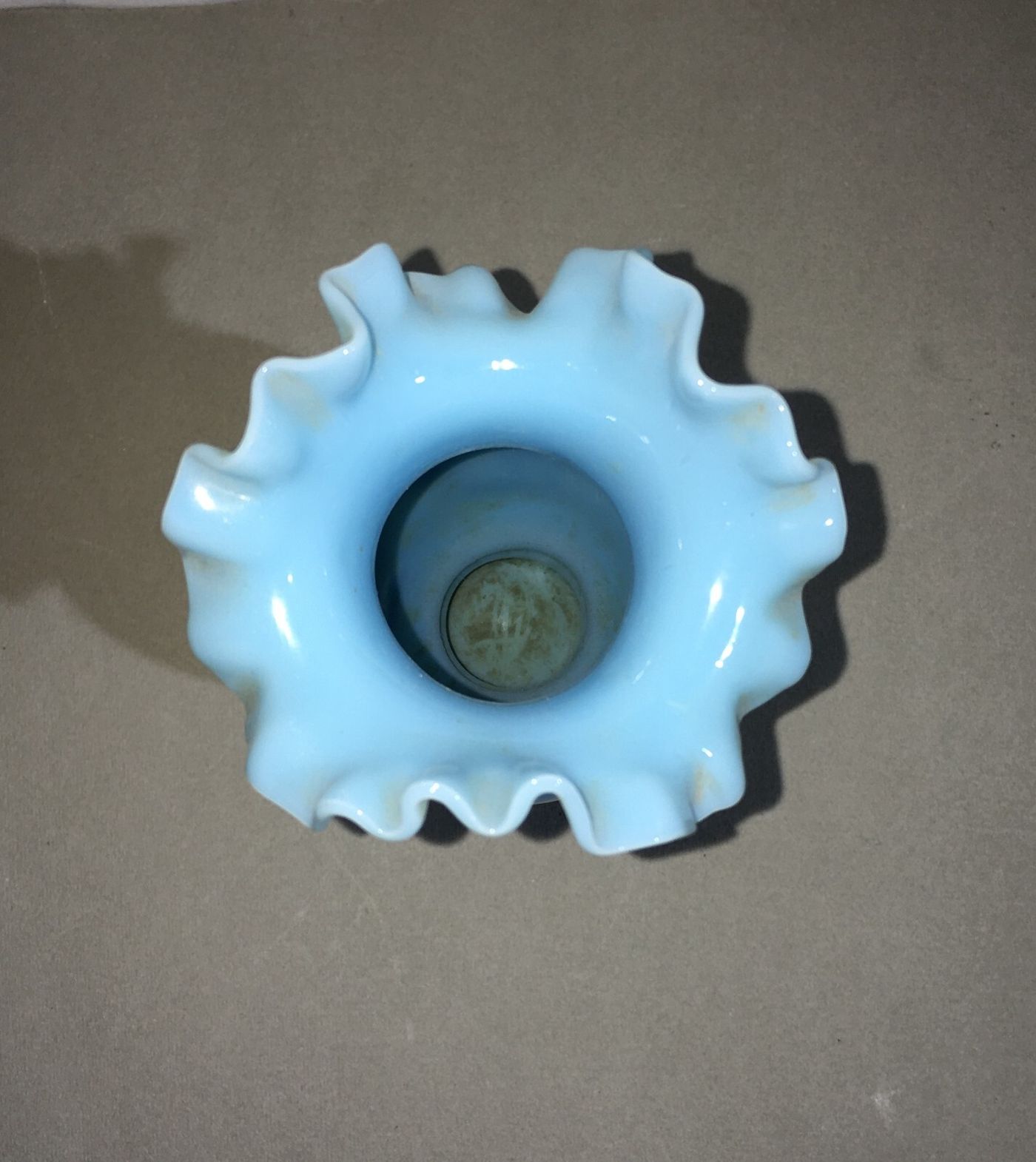 Decorativo Soprammobile Antico: Vasetto Portafiori In Opaline Celeste, Decoro Liberty