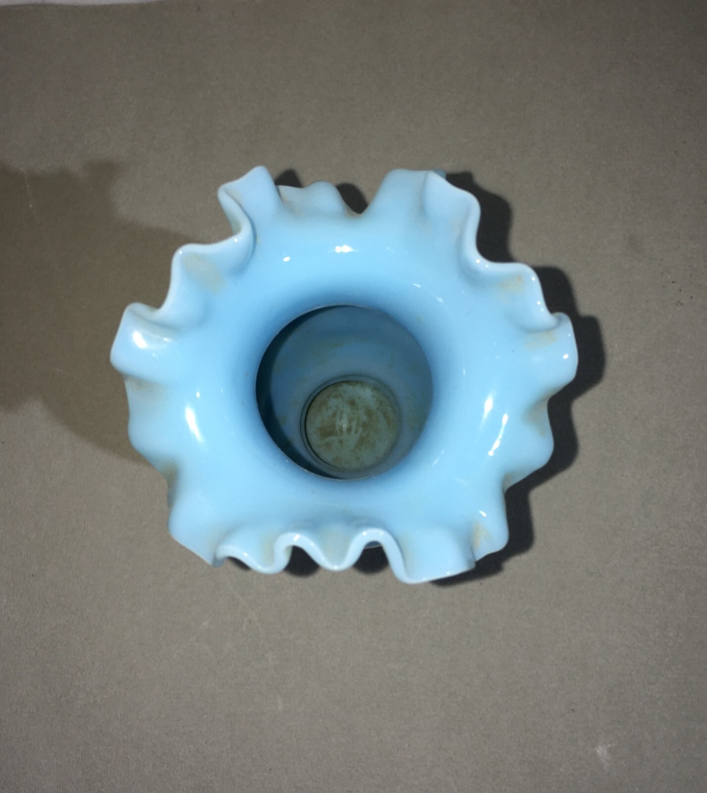 Decorativo Soprammobile Antico: Vasetto Portafiori In Opaline Celeste, Decoro Liberty