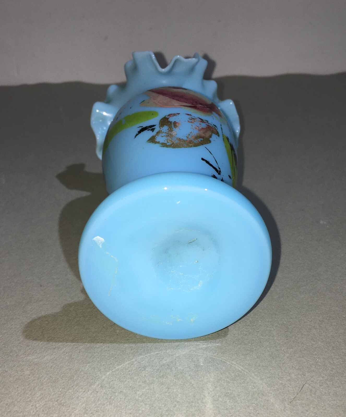 Decorativo Soprammobile Antico: Vasetto Portafiori In Opaline Celeste, Decoro Liberty
