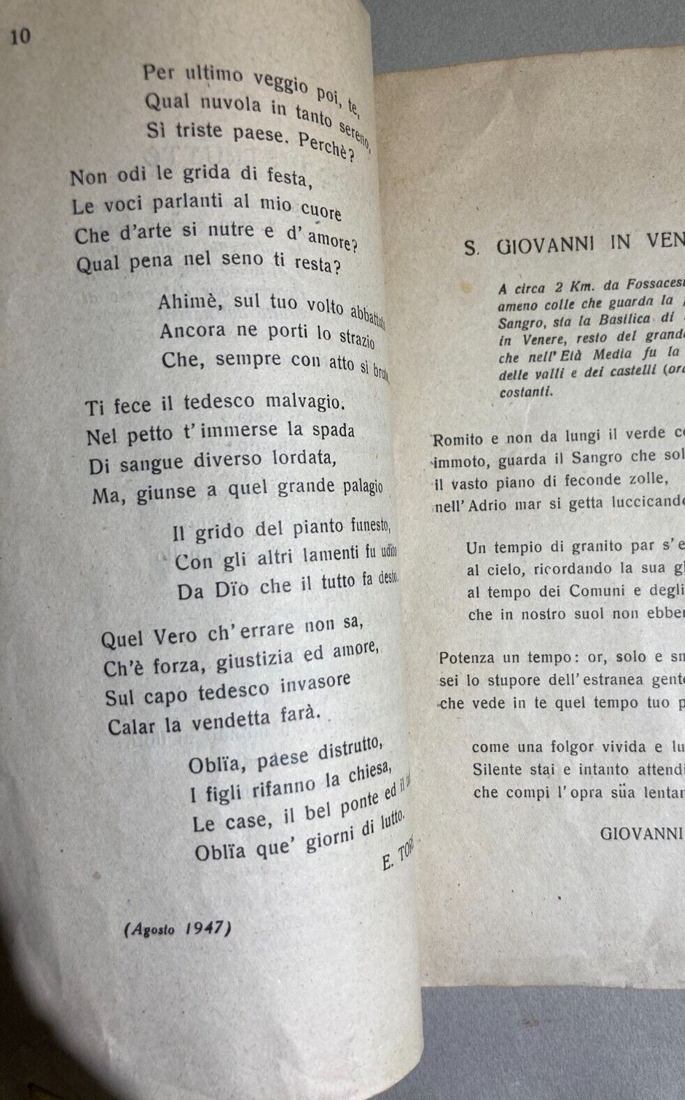 Abruzzo   Vasto   Castel Di Sangro   San Giovanni In Venere   Componimenti Poetici   XX Secolo