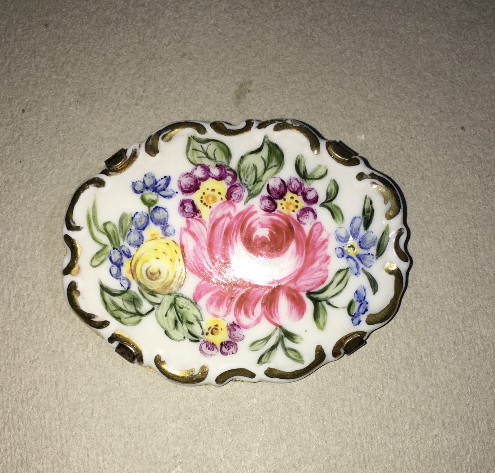 Spilla In Porcellana Rosenthal Con Decoro Floreale Policromo