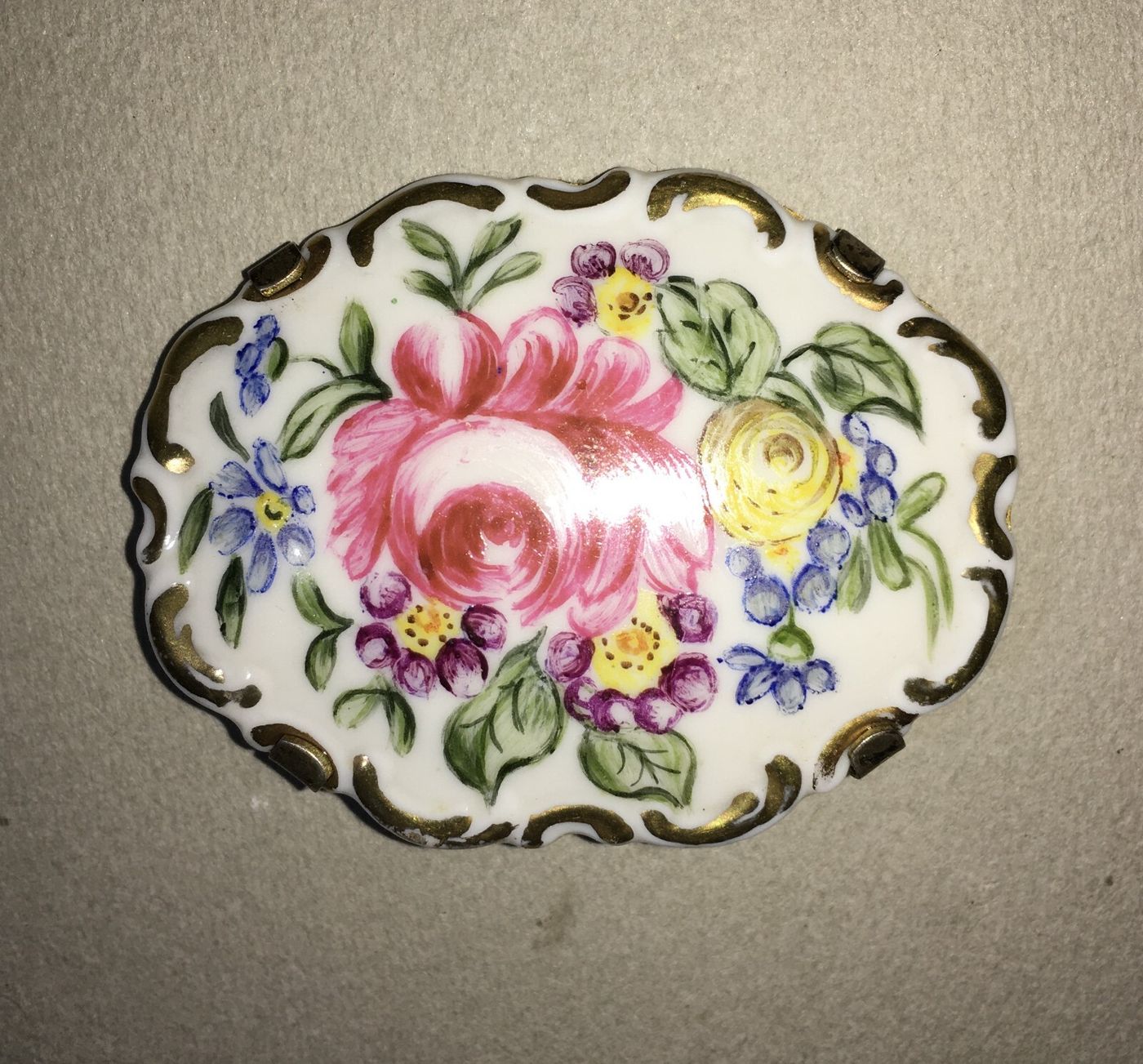 Spilla In Porcellana Rosenthal Con Decoro Floreale Policromo