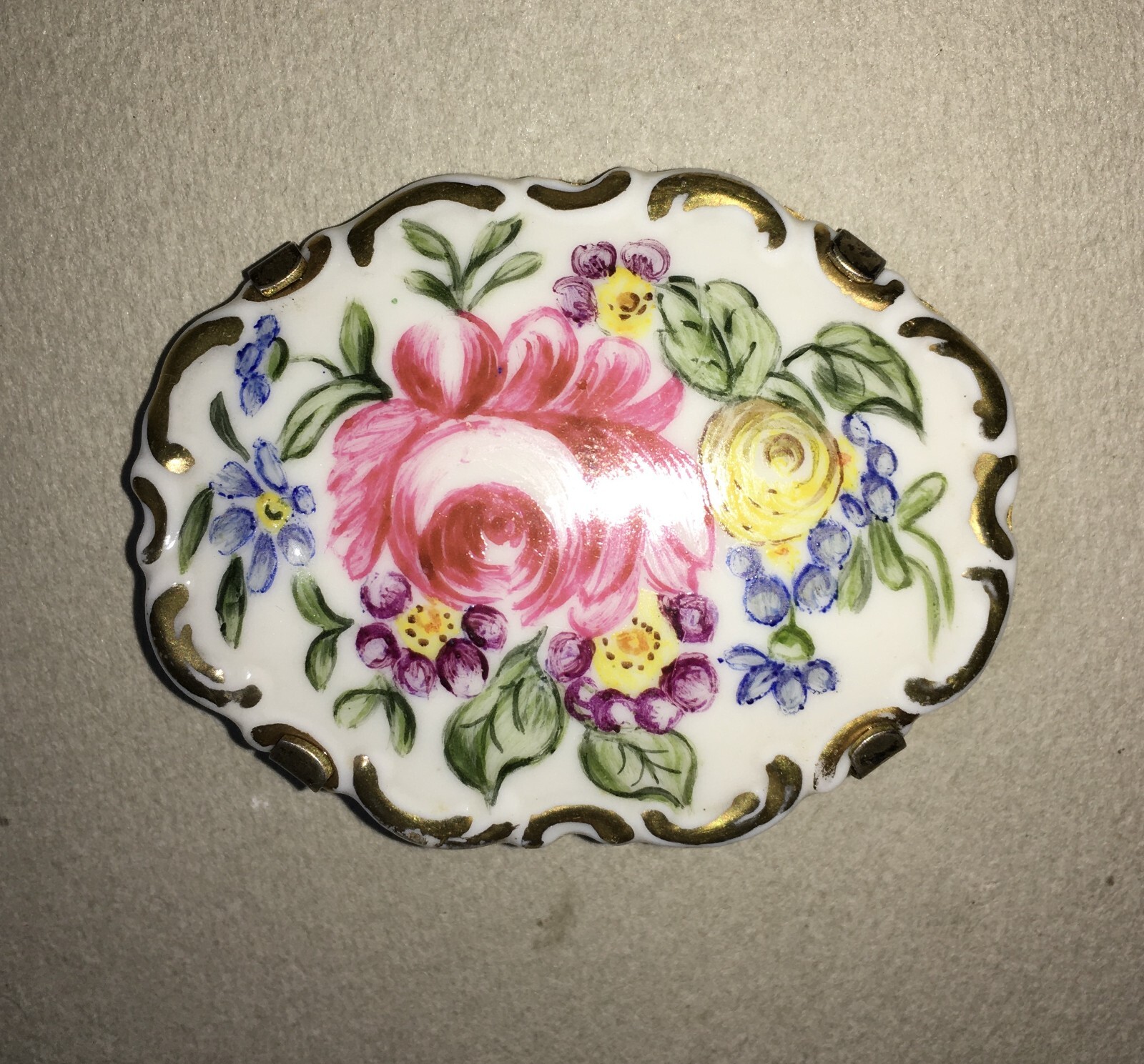 Spilla In Porcellana Rosenthal Con Decoro Floreale Policromo