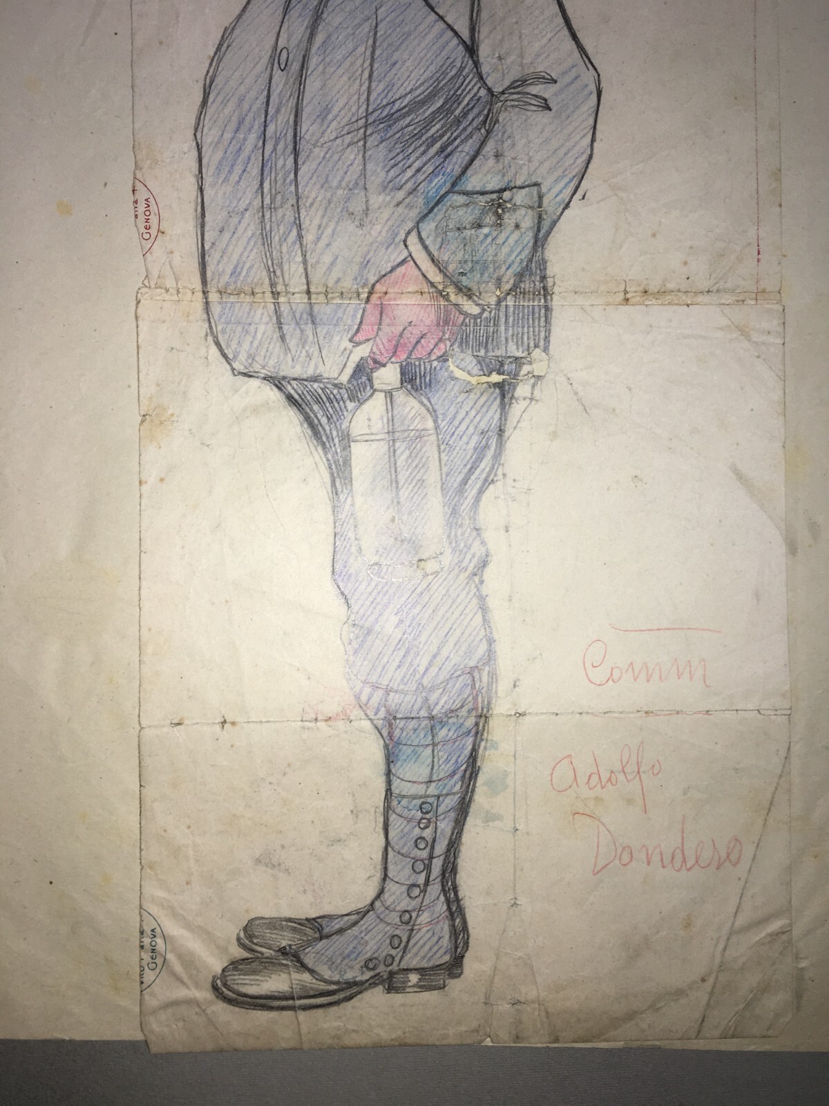 Arte, Caricatura E Militaria: Raro Grande Disegno Caricaturale Di Adolfo Dondero, Genova