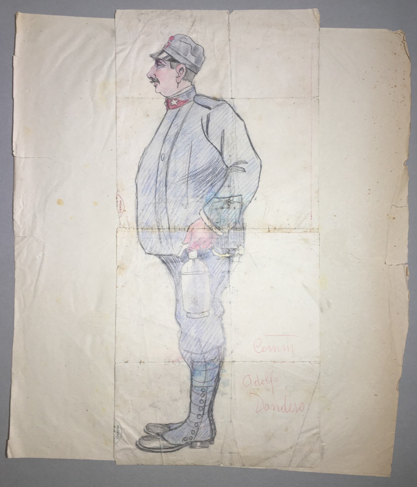 Arte, Caricatura E Militaria: Raro Grande Disegno Caricaturale Di Adolfo Dondero, Genova