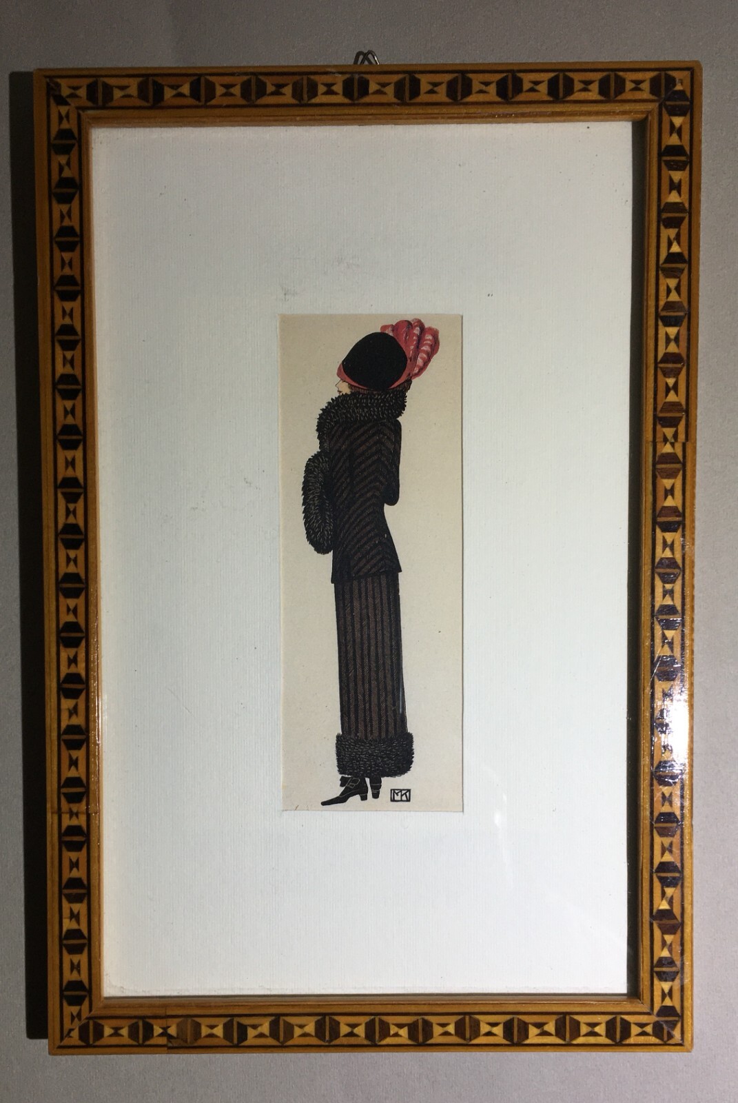 Cornice In Legno Intarsiato Con Figurino Di Moda