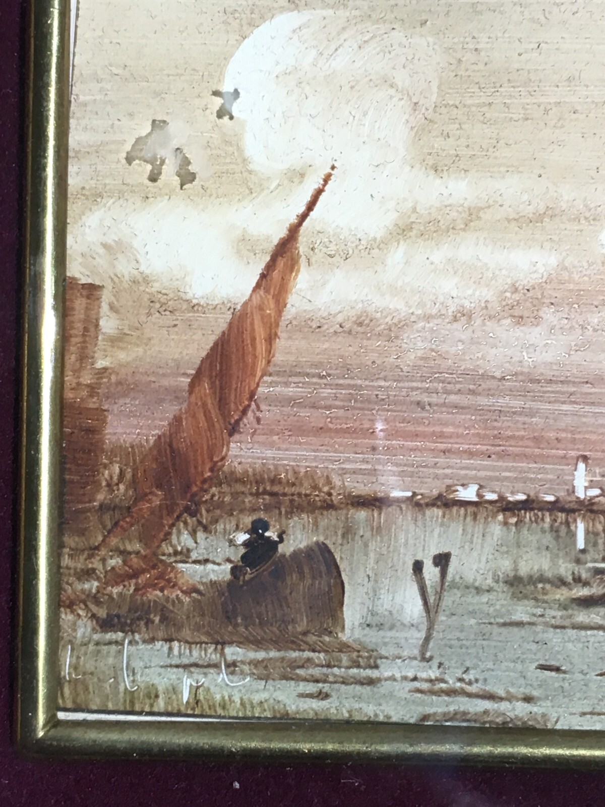 Dipinto Di Veduta Paesaggistica Marina Con Barca Del Pittore Lucio Cargnel