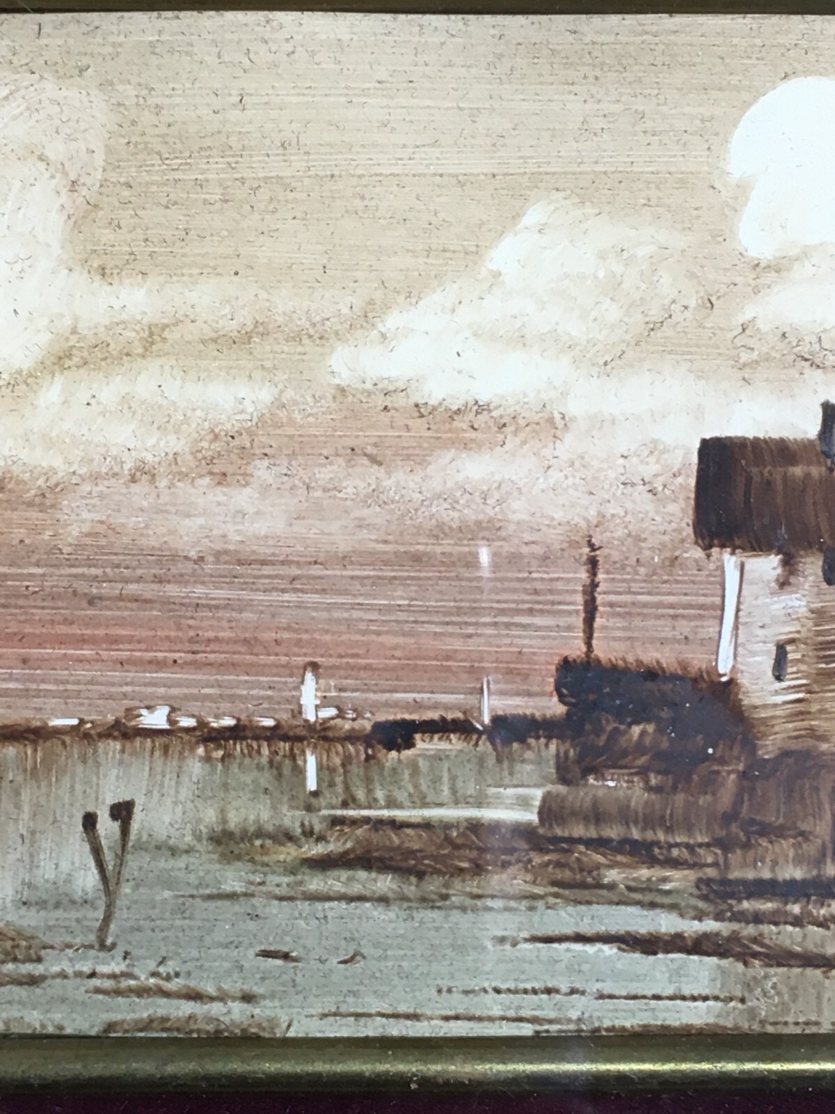 Dipinto Di Veduta Paesaggistica Marina Con Barca Del Pittore Lucio Cargnel