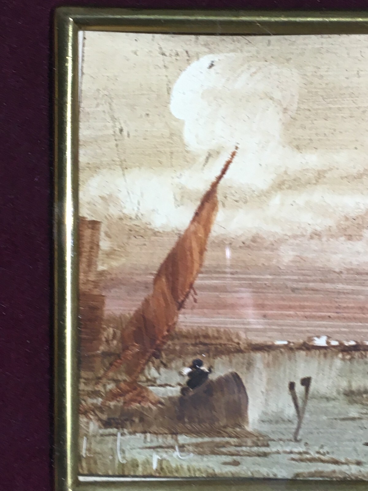 Dipinto Di Veduta Paesaggistica Marina Con Barca Del Pittore Lucio Cargnel