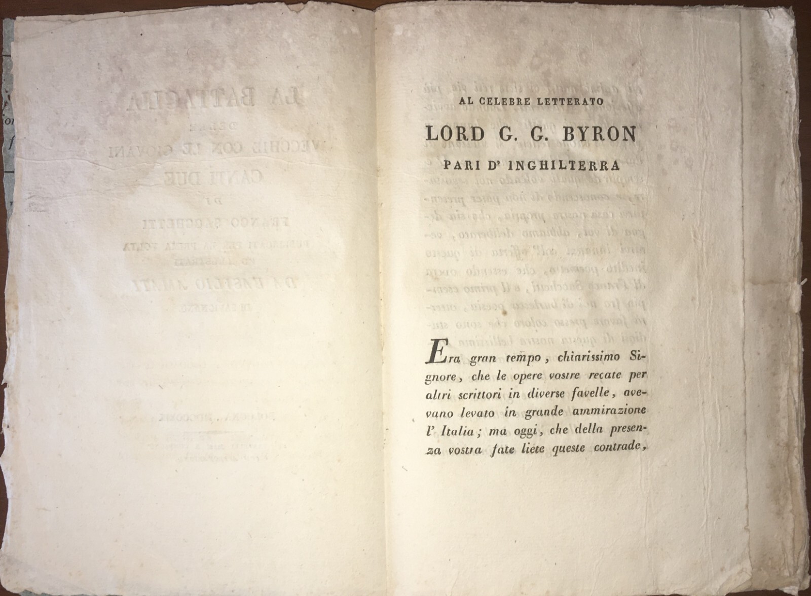Sacchetti Antica Edizione La Battaglia Delle Vecchie Con Le Giovani 1819