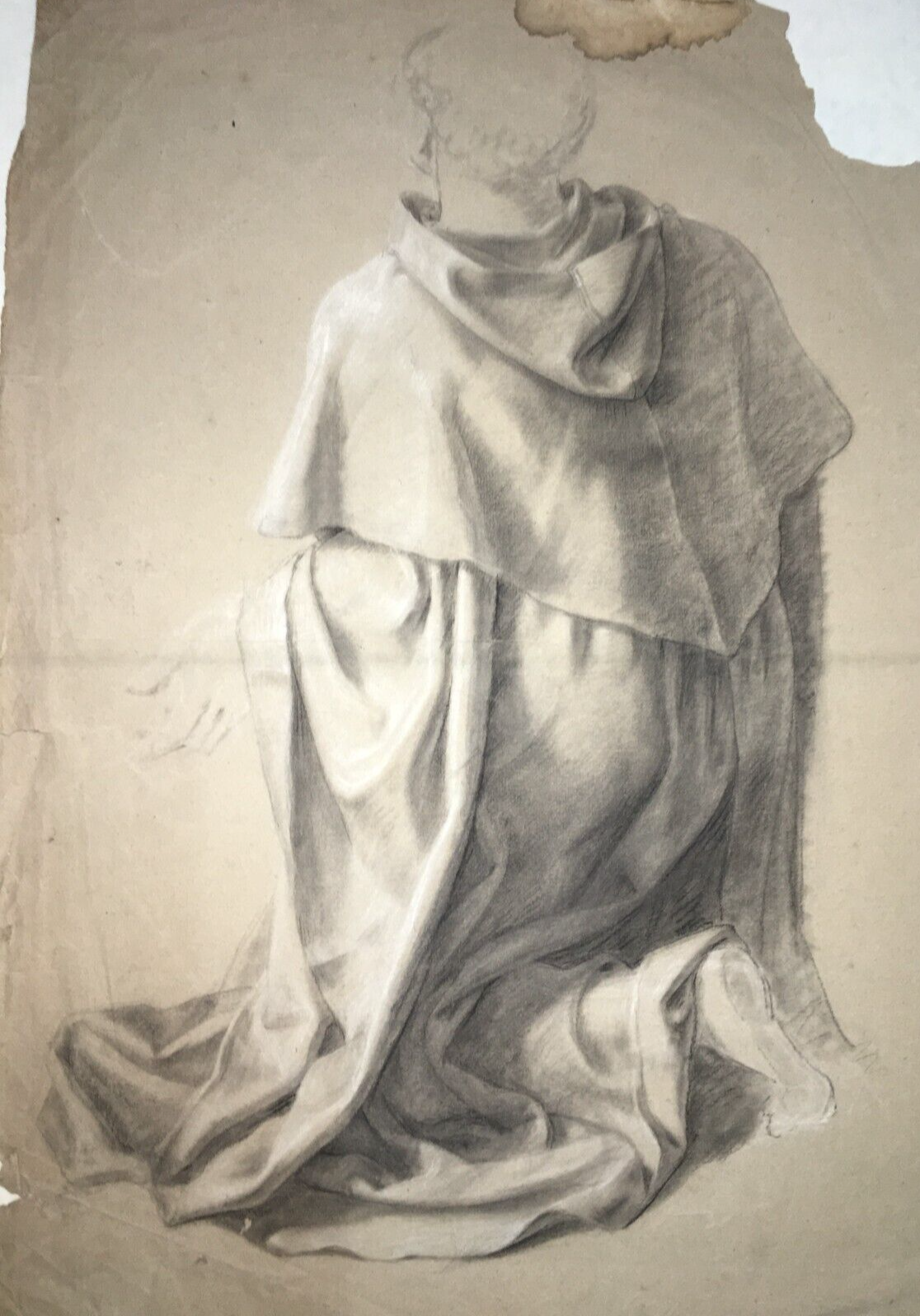Studio Artistico Raffigurante Frate Inginocchiato, Disegno d'Epoca