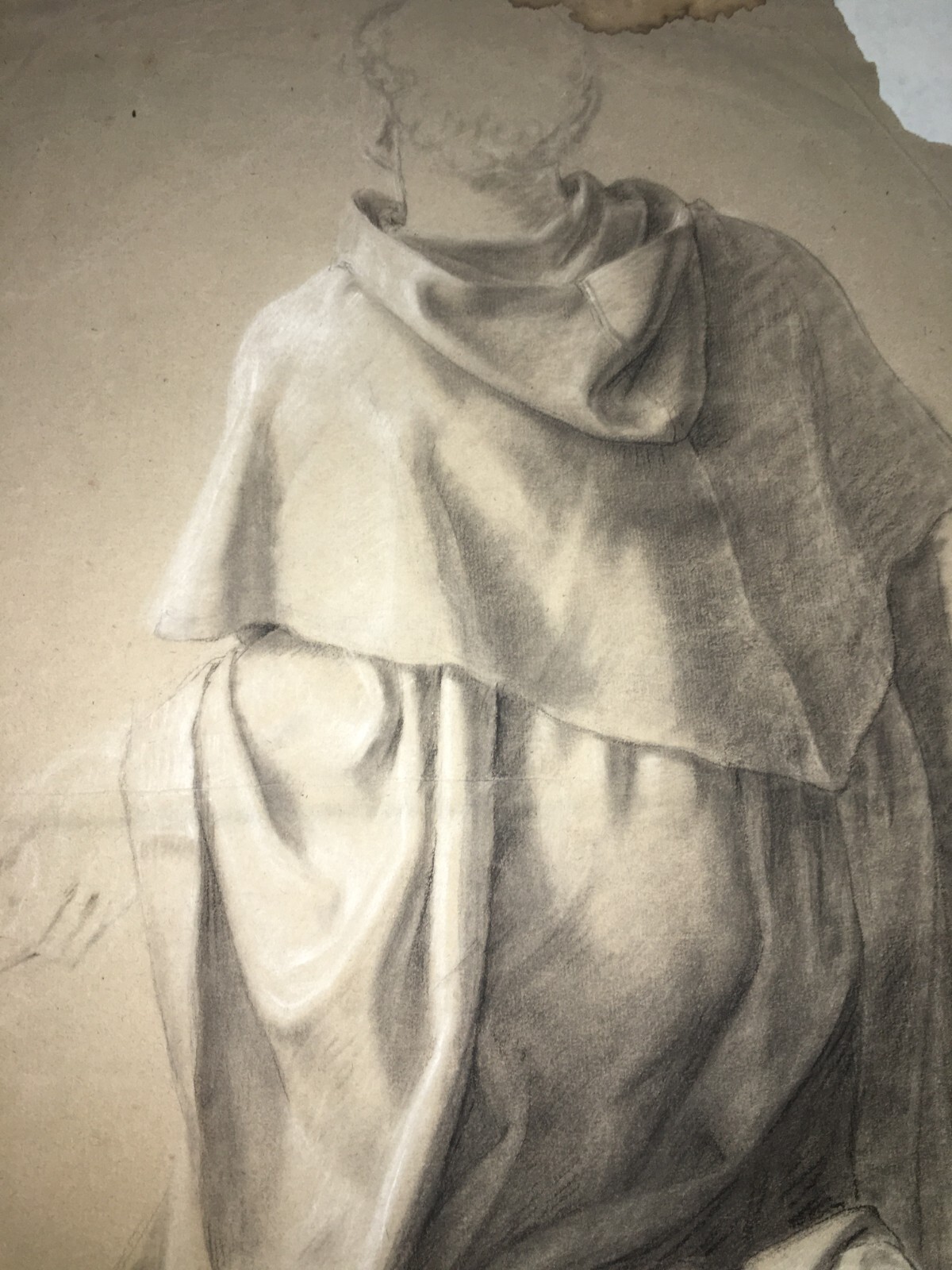 Studio Artistico Raffigurante Frate Inginocchiato, Disegno d'Epoca
