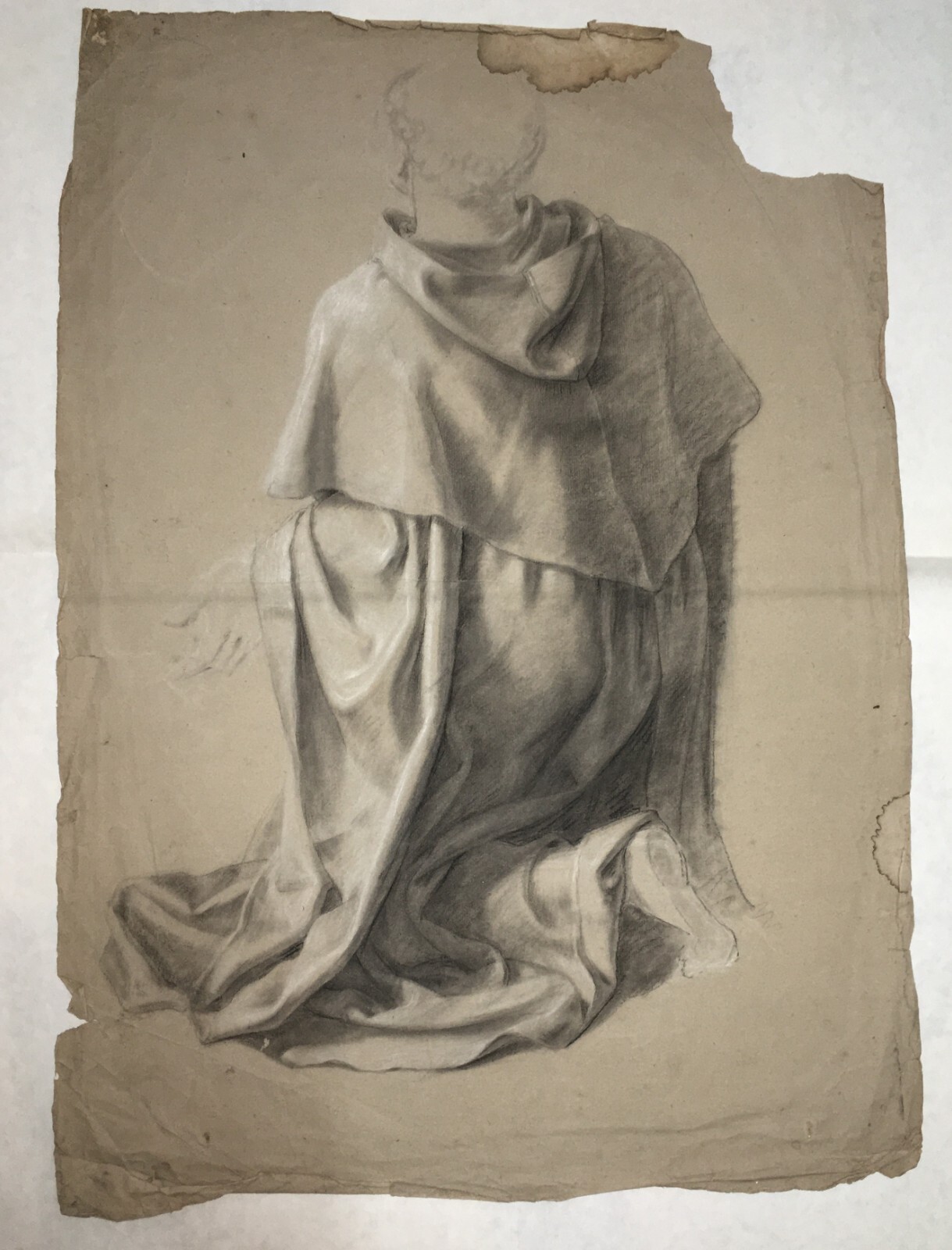 Studio Artistico Raffigurante Frate Inginocchiato, Disegno d'Epoca