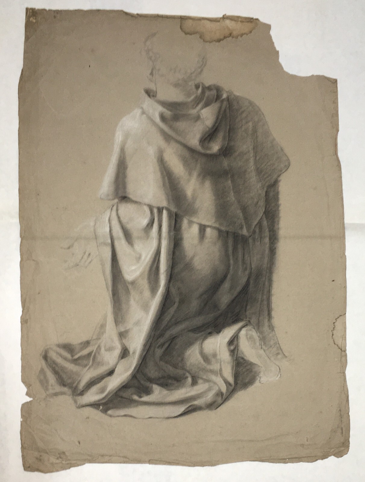 Studio Artistico Raffigurante Frate Inginocchiato, Disegno d'Epoca