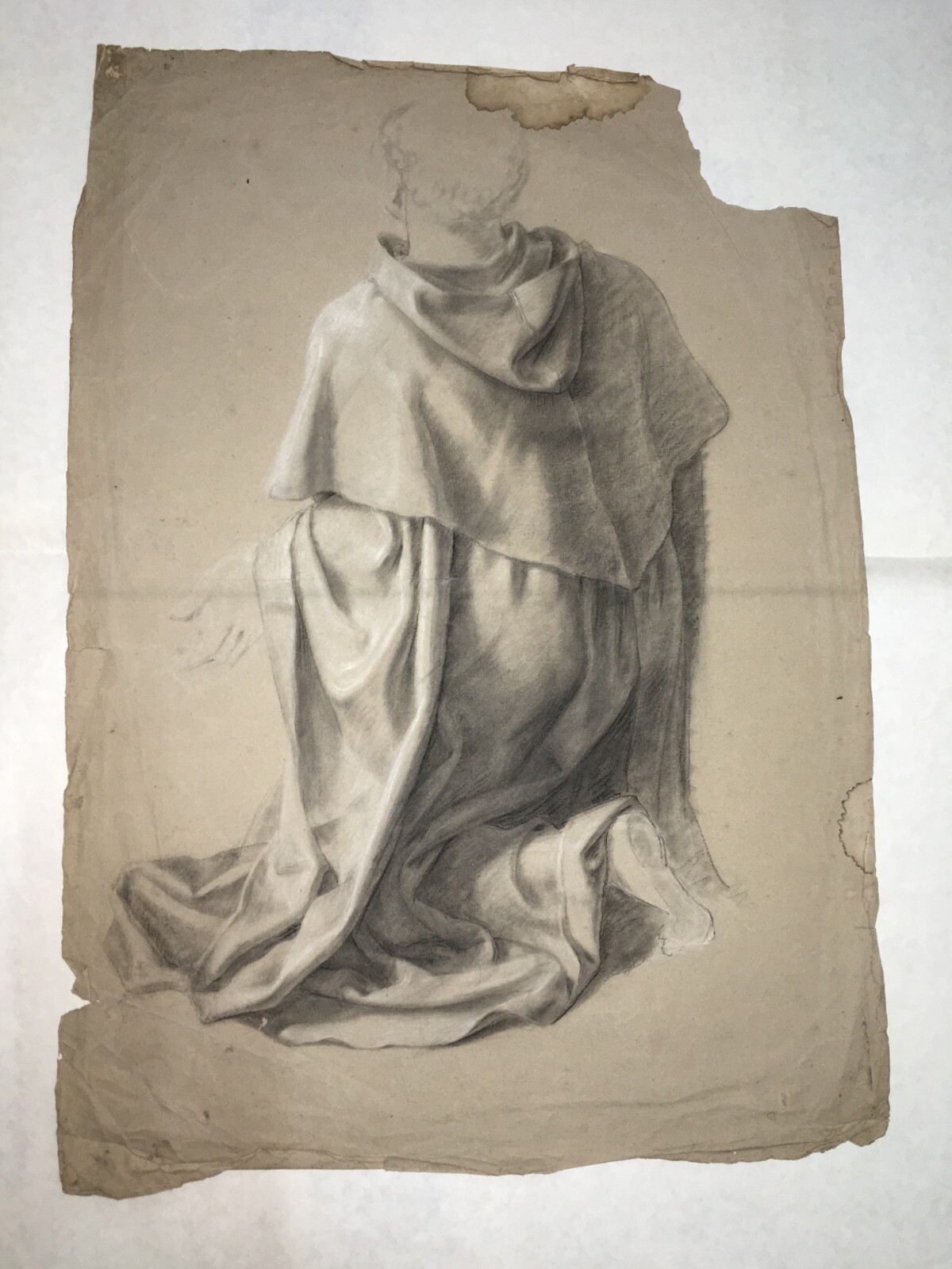 Studio Artistico Raffigurante Frate Inginocchiato, Disegno d'Epoca