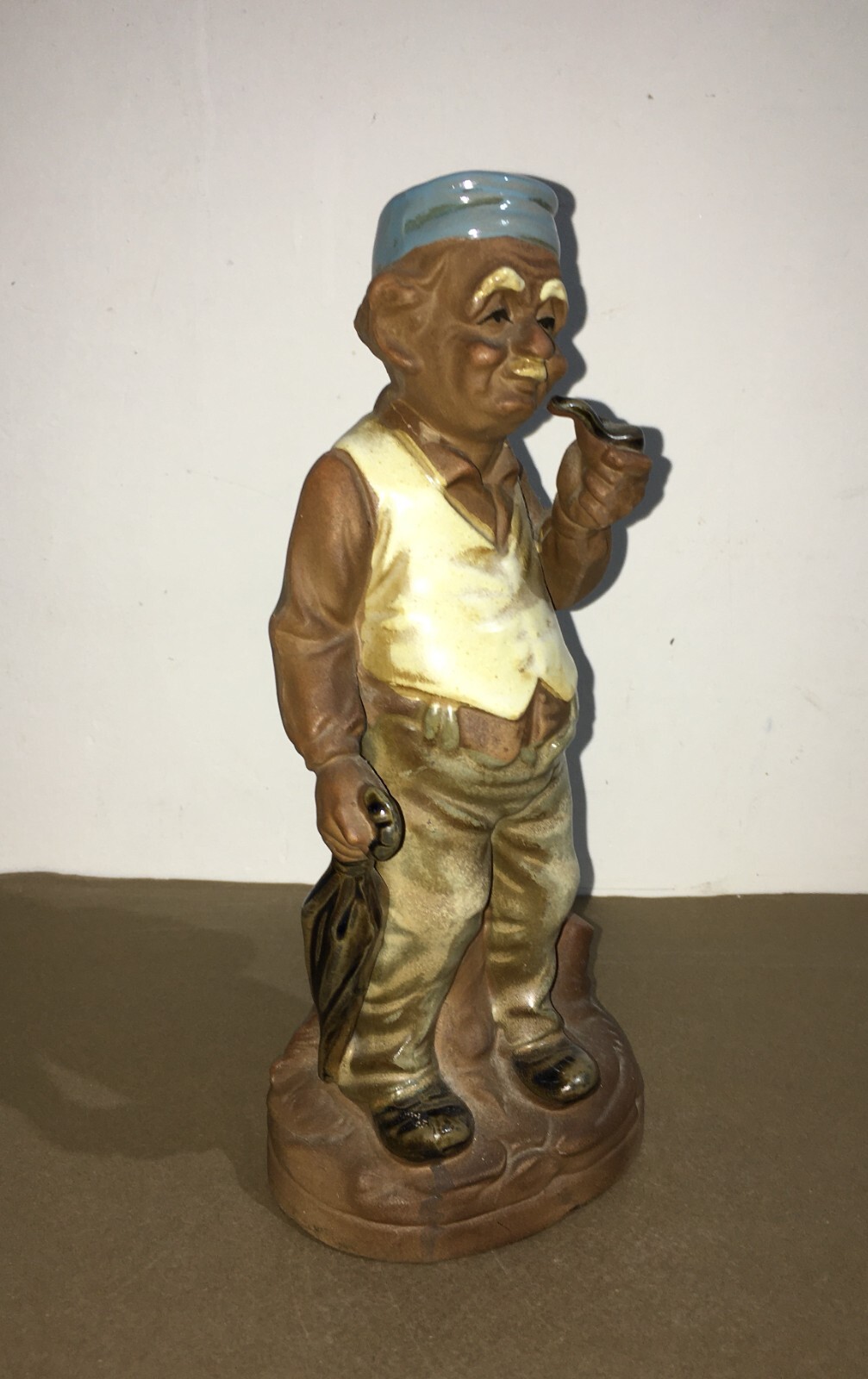 Napoli, Capodimonte, Scultura In Ceramica Policroma, Anziano Con Pipa