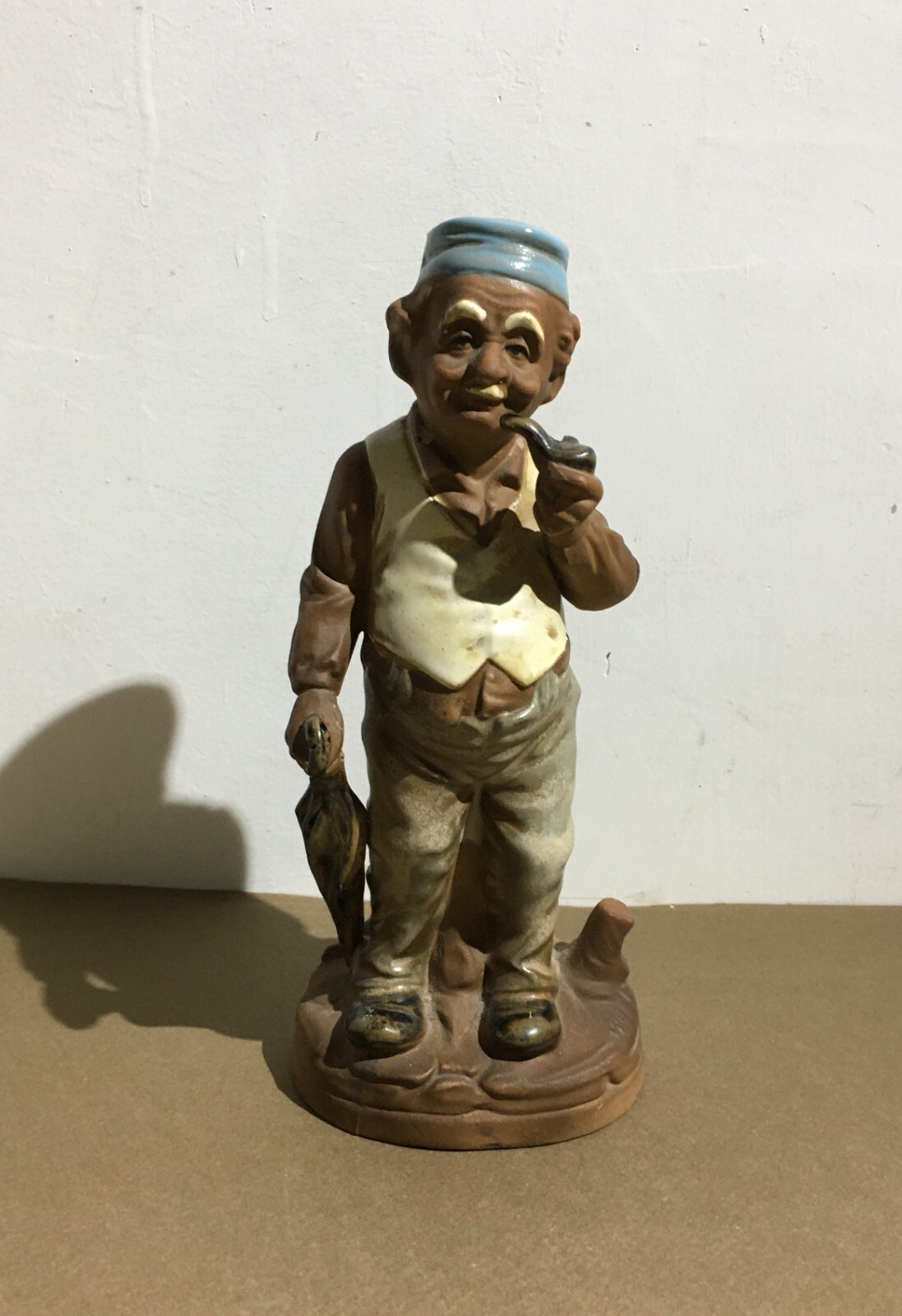 Napoli, Capodimonte, Scultura In Ceramica Policroma, Anziano Con Pipa