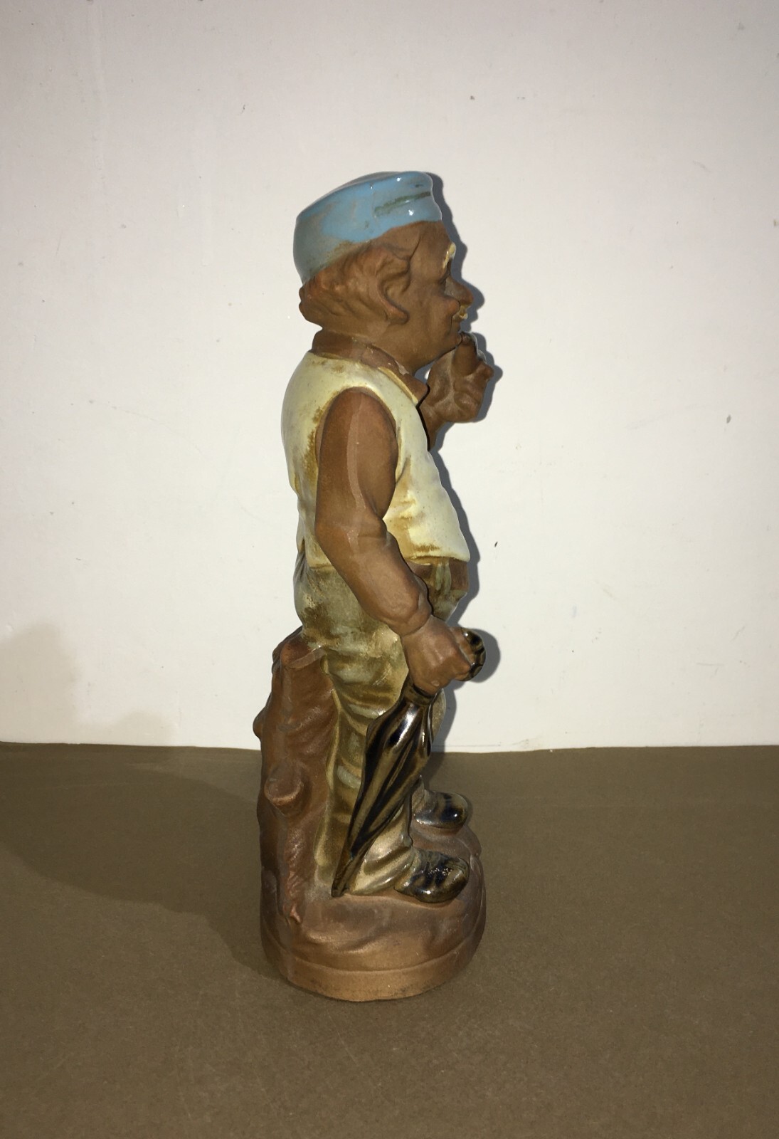Napoli, Capodimonte, Scultura In Ceramica Policroma, Anziano Con Pipa