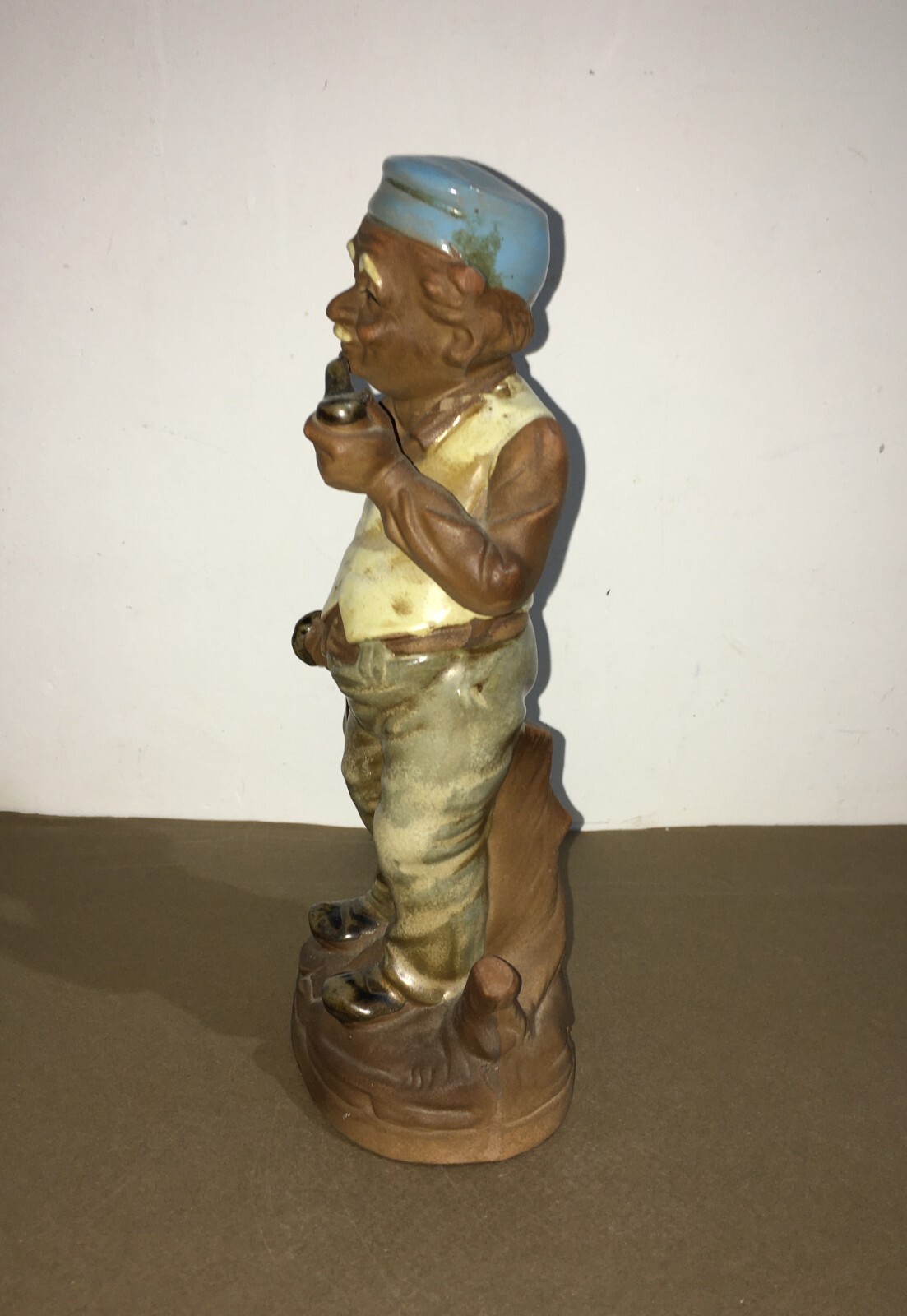 Napoli, Capodimonte, Scultura In Ceramica Policroma, Anziano Con Pipa