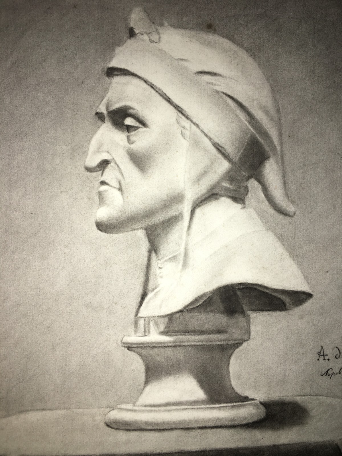 Arte Scultura: Busto Di Dante Alighieri. Antico Disegno, Napoli, Artista De Simone