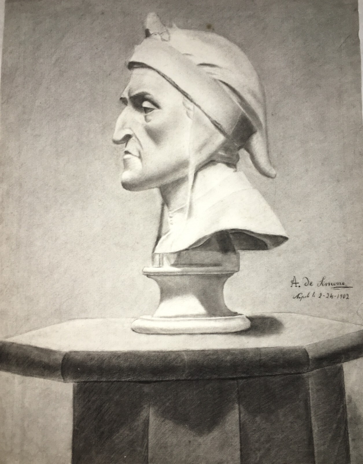 Arte Scultura: Busto Di Dante Alighieri. Antico Disegno, Napoli, Artista De Simone