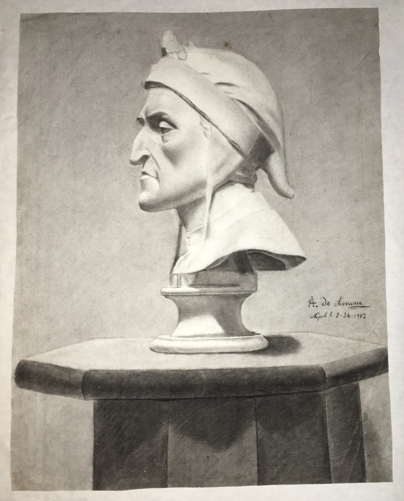 Arte Scultura: Busto Di Dante Alighieri. Antico Disegno, Napoli, Artista De Simone