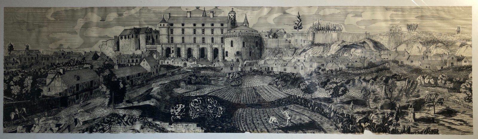 Arte, Architettura, Animata Veduta Panoramica: Palazzi, Contadini, Artista Giorgio Zattel