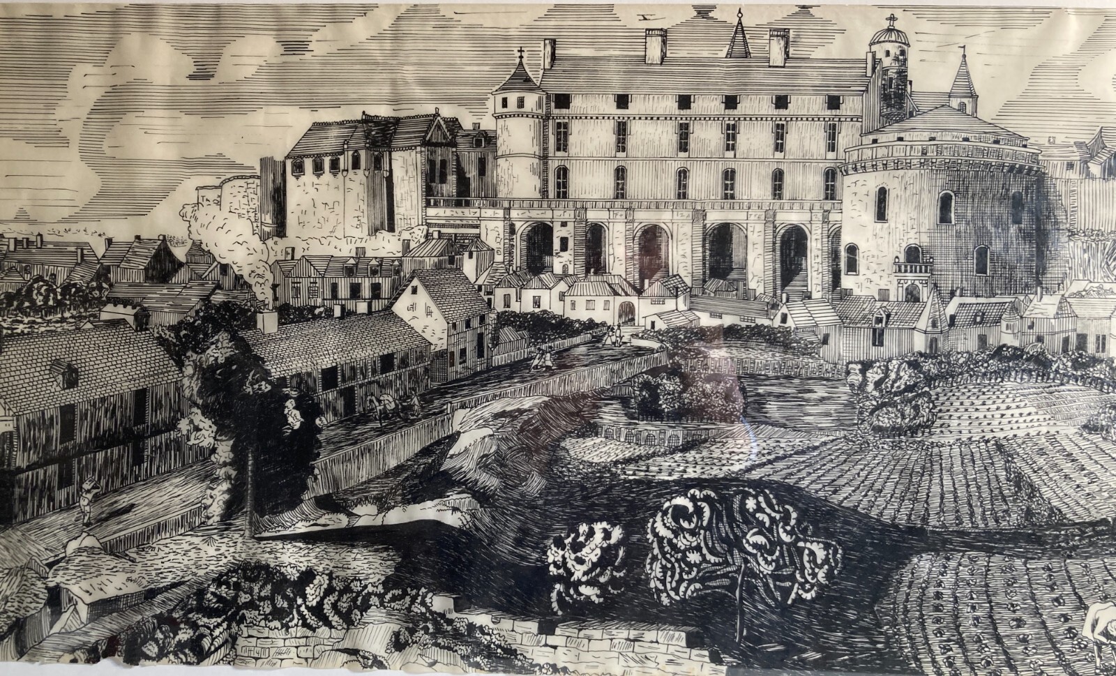 Arte, Architettura, Animata Veduta Panoramica: Palazzi, Contadini, Artista Giorgio Zattel