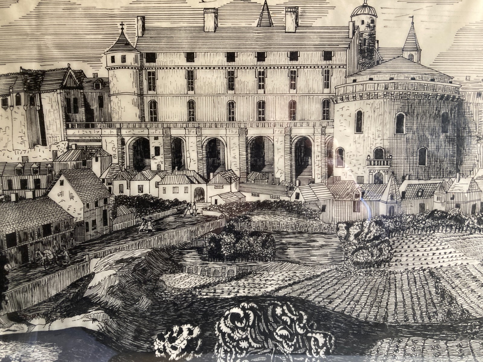 Arte, Architettura, Animata Veduta Panoramica: Palazzi, Contadini, Artista Giorgio Zattel