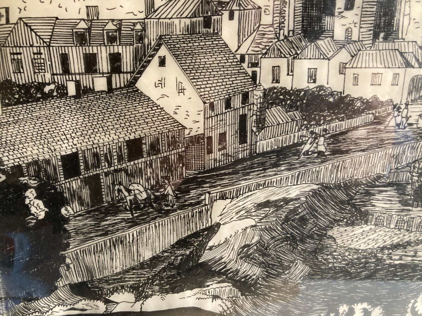 Arte, Architettura, Animata Veduta Panoramica: Palazzi, Contadini, Artista Giorgio Zattel
