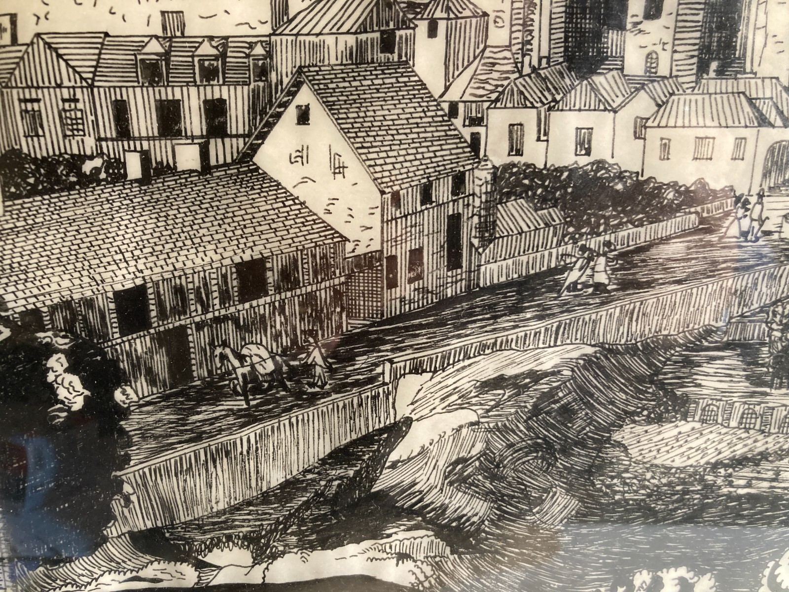 Arte, Architettura, Animata Veduta Panoramica: Palazzi, Contadini, Artista Giorgio Zattel