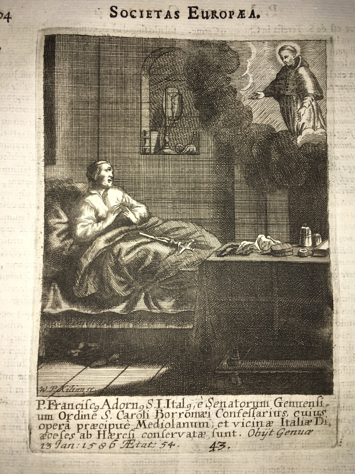 Gesuiti Celebri: Francesco Adorno. Genova, Liguria. Carlo Borromeo. Antica Incisione