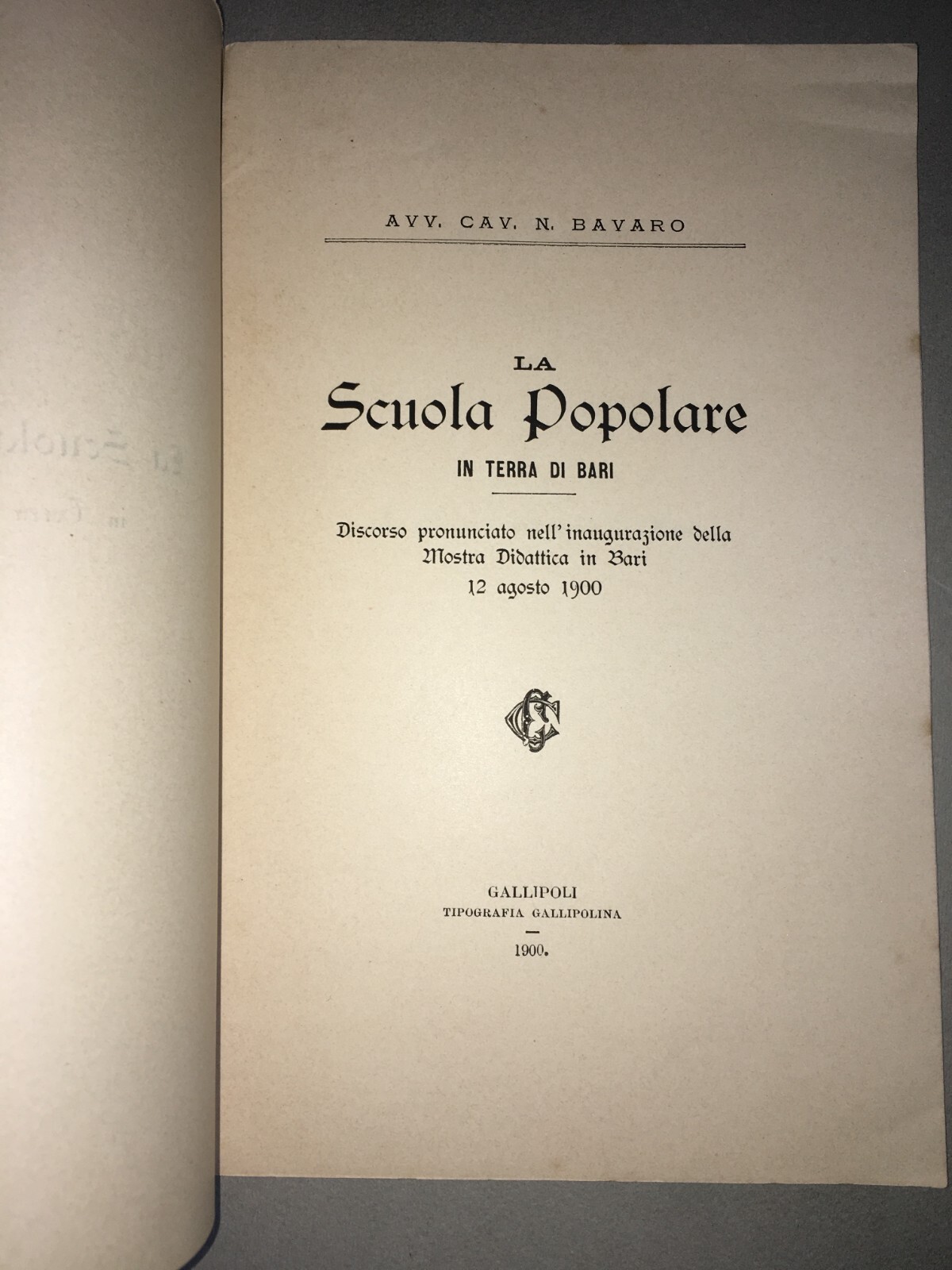Puglia, Bari: La Scuola Popolare In Terra Di Bari, N. Bavaro, 1900
