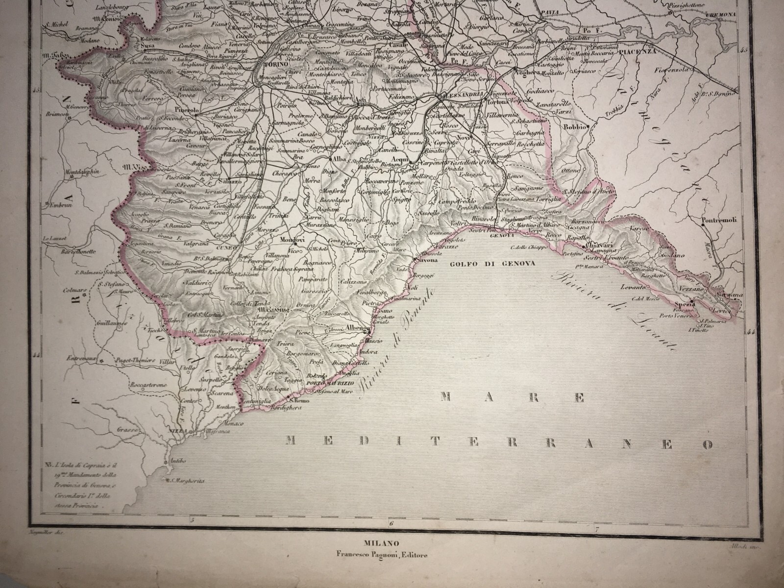 Piemonte. Antica Cartografia, Viabilità Stradale, Liguria. Allodi, Naymiller, XIX Secolo.